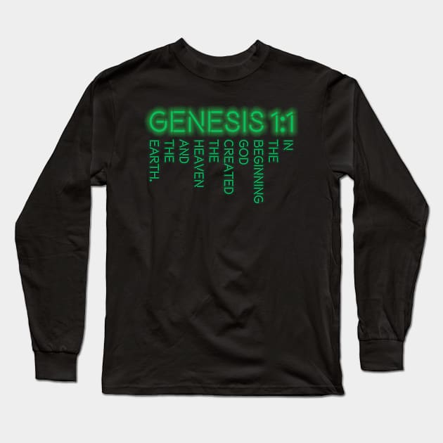 Genesis 1:1 Green Long Sleeve T-Shirt by AdiDsgn